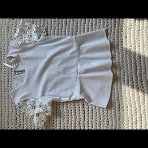 White peplum top with lace sleeves